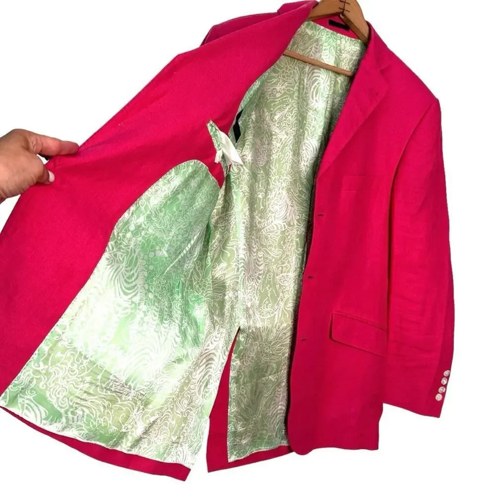 Lilly Pulitzer Men's Palm Beach Vintage Pink Linen 3 Button Down Blazer Size 40